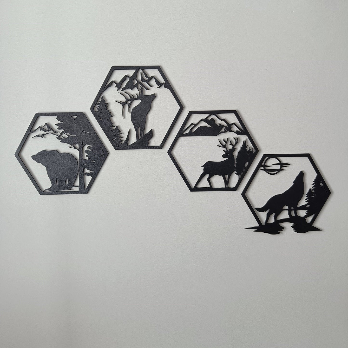 Wildlife Hexagon Wall Art – Black | Modern Nature Collection