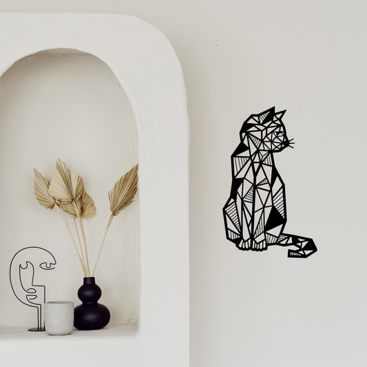 Geometric Cat Wall Art – Black | Modern Minimalist Decor