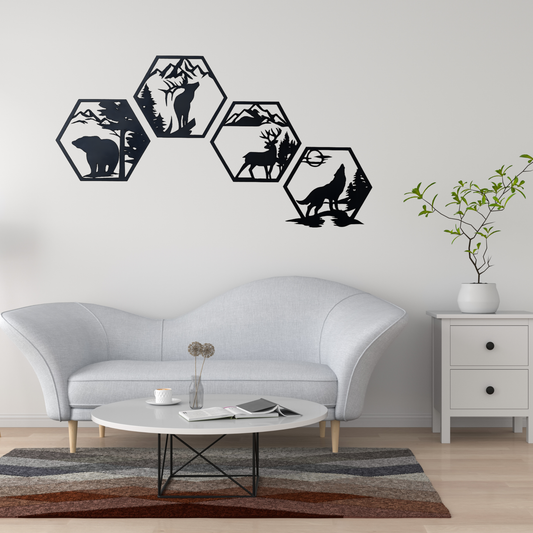 Wildlife Hexagon Wall Art – Black | Modern Nature Collection