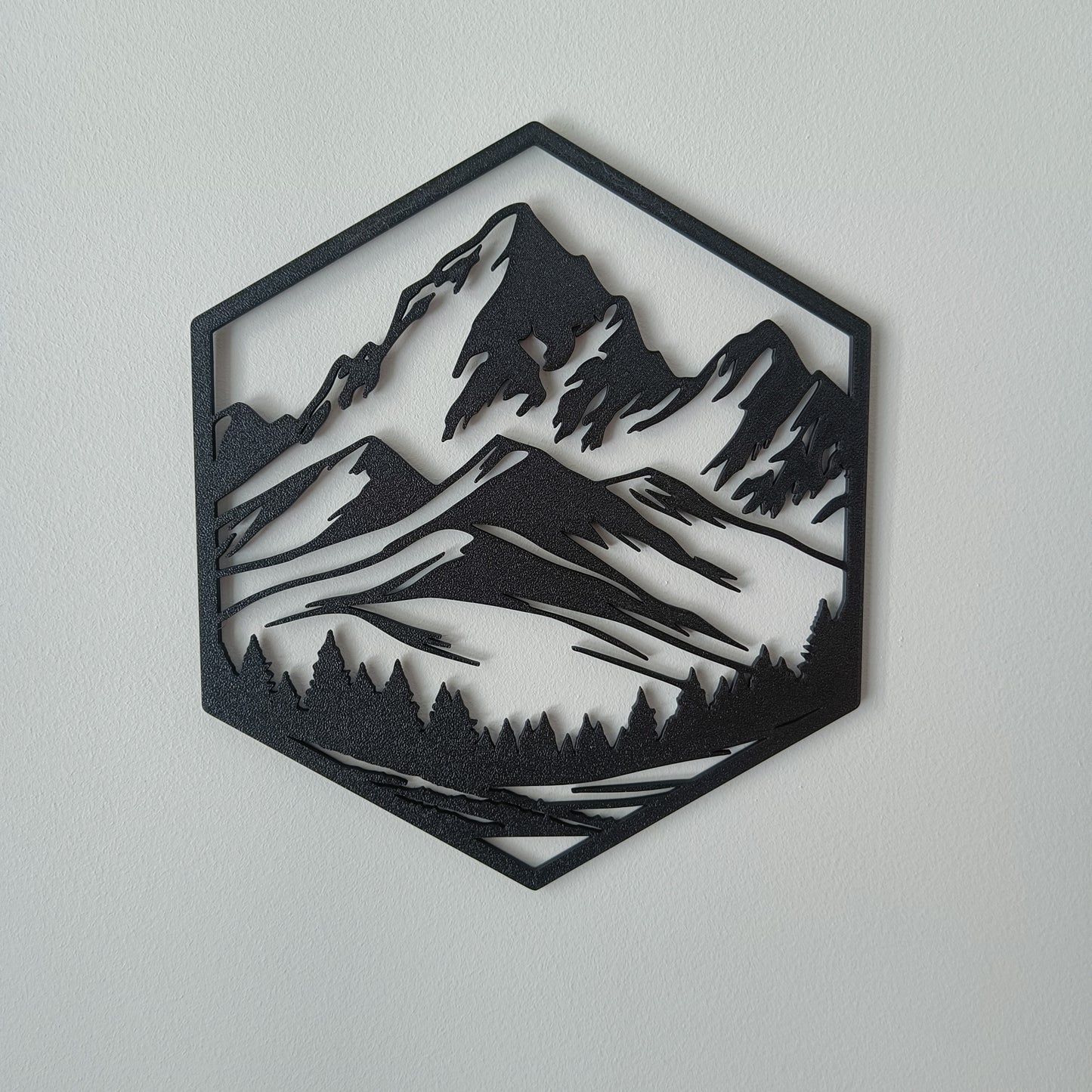 Hexagon Mountain Wall Art – 4-Piece Set | Black | Modern Geometric Decor