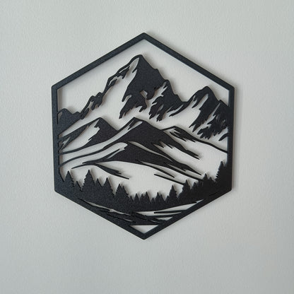 Hexagon Mountain Wall Art – 4-Piece Set | Black | Modern Geometric Decor