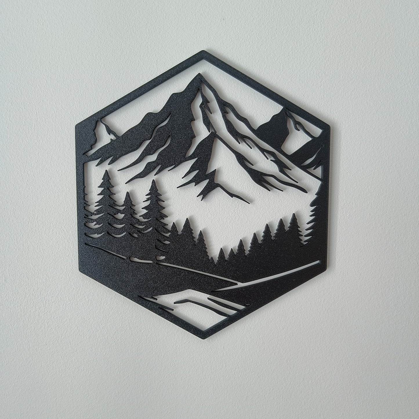 Hexagon Mountain Wall Art – 4-Piece Set | Black | Modern Geometric Decor