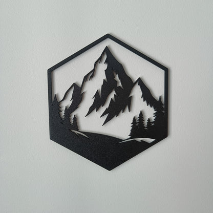 Hexagon Mountain Wall Art – 4-Piece Set | Black | Modern Geometric Decor