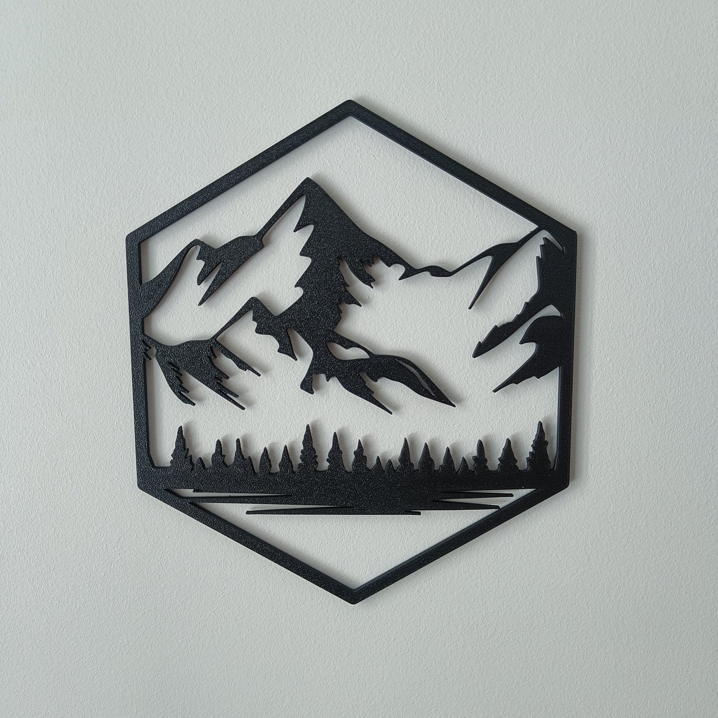 Hexagon Mountain Wall Art – 4-Piece Set | Black | Modern Geometric Decor