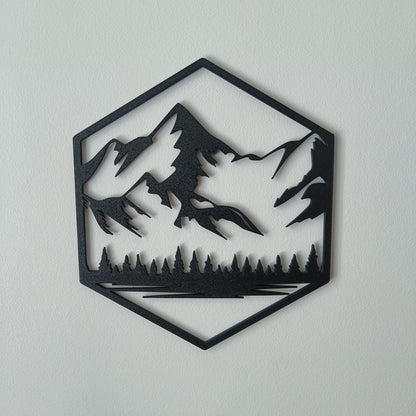 Hexagon Mountain Wall Art – 4-Piece Set | Black | Modern Geometric Decor