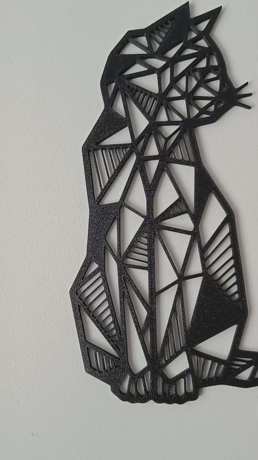 Geometric Cat Wall Art – Black | Modern Minimalist Decor
