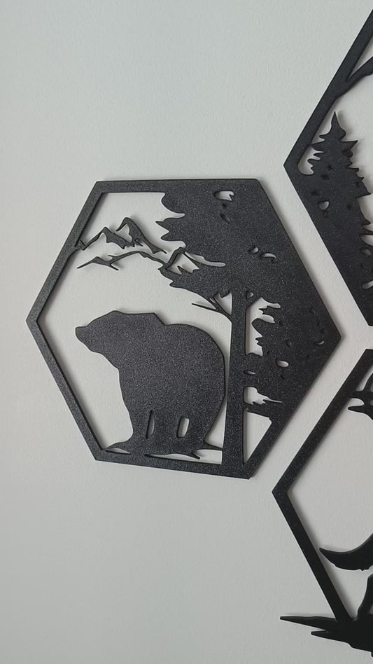 Wildlife Hexagon Wall Art – Black | Modern Nature Collection